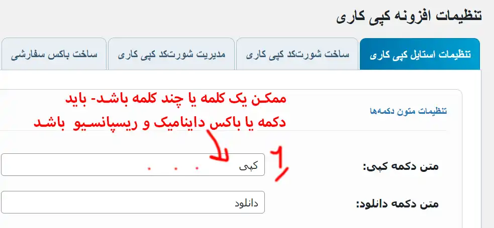 تنظیمات افزونه کپی کاری